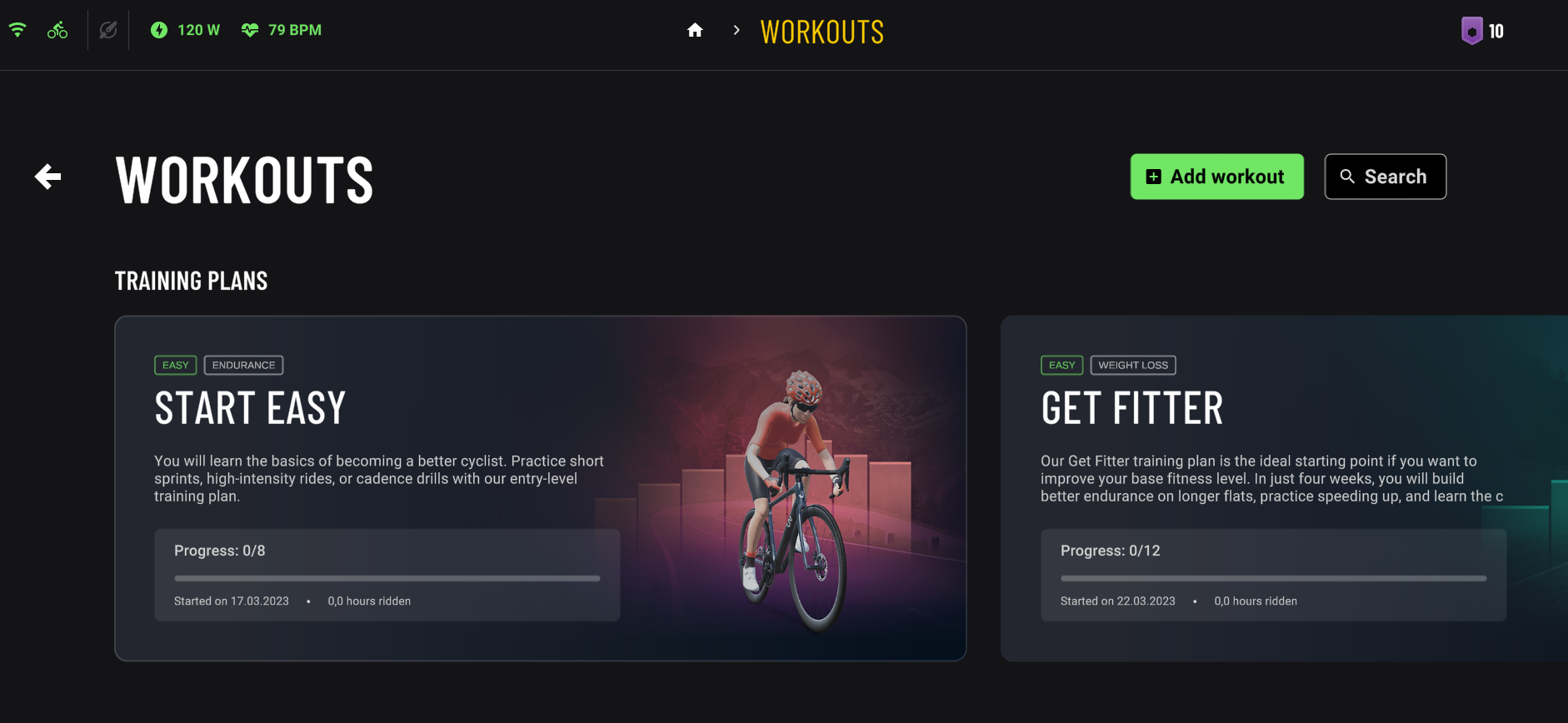 Workouts in the ROUVY app