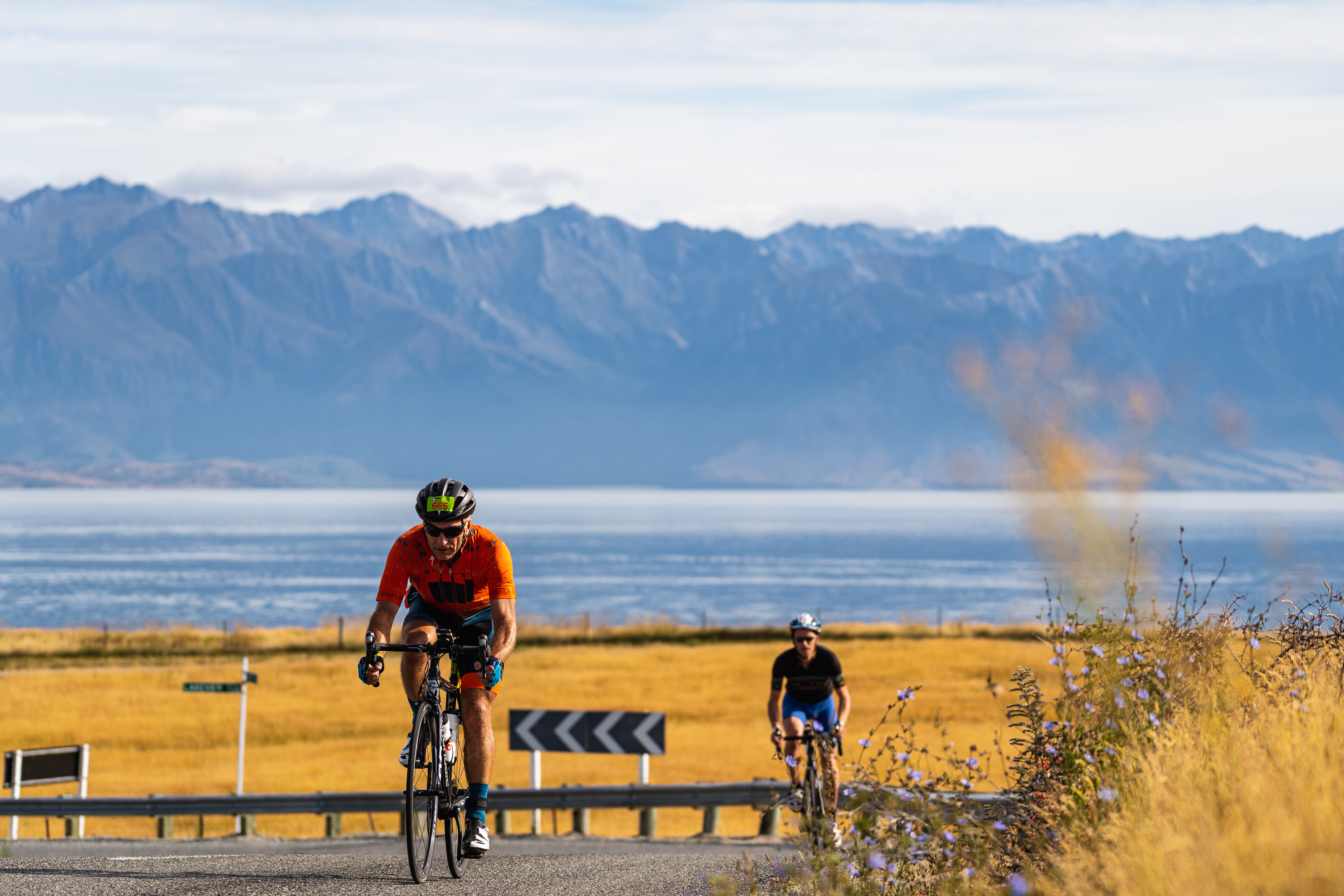 Triathletes cycling on the Wanaka route