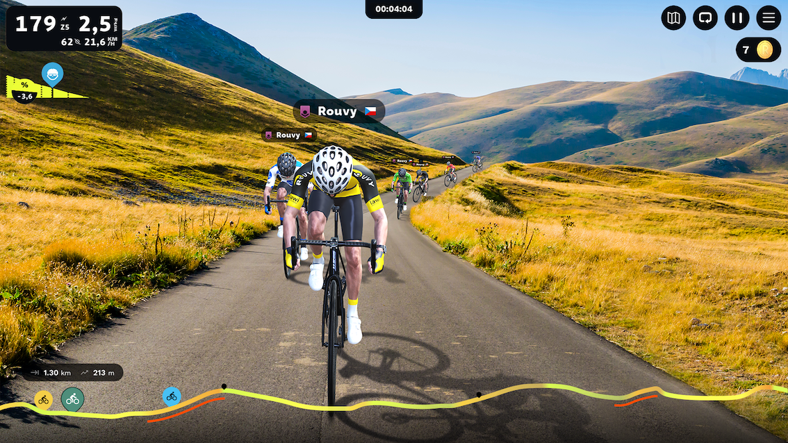 screenshot of cyclists ascending a hiill on ROUVY