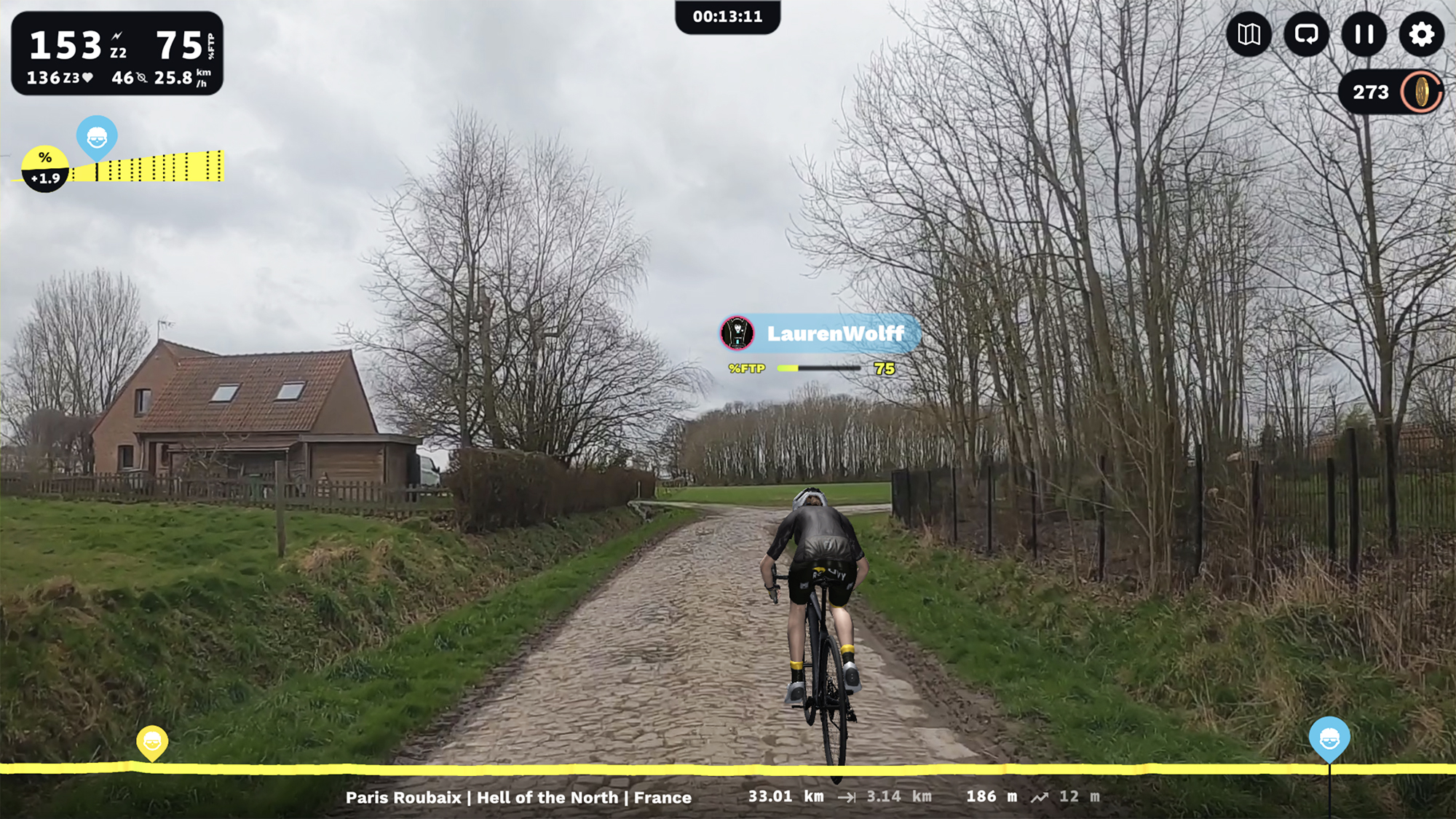 Ride a segment on ROUVY through rural countryside in the Paris Roubaix route